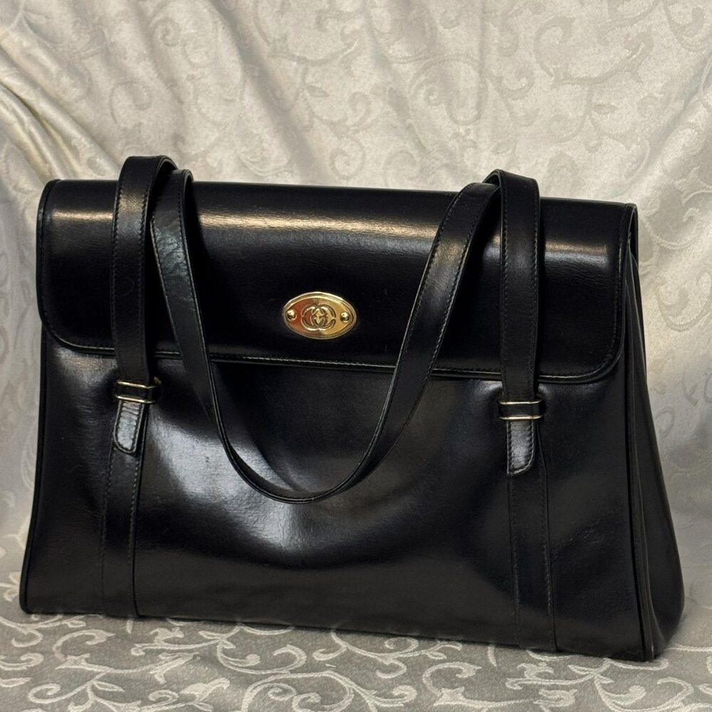 Gucci Old GG Metal Fittings Leather Handbag Satchel Black EUC Luxury Vintage